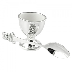 New Baby Silver Plated Teddy Spoon and Egg Cup 6305NT Christening Gift for Boy or Girl 